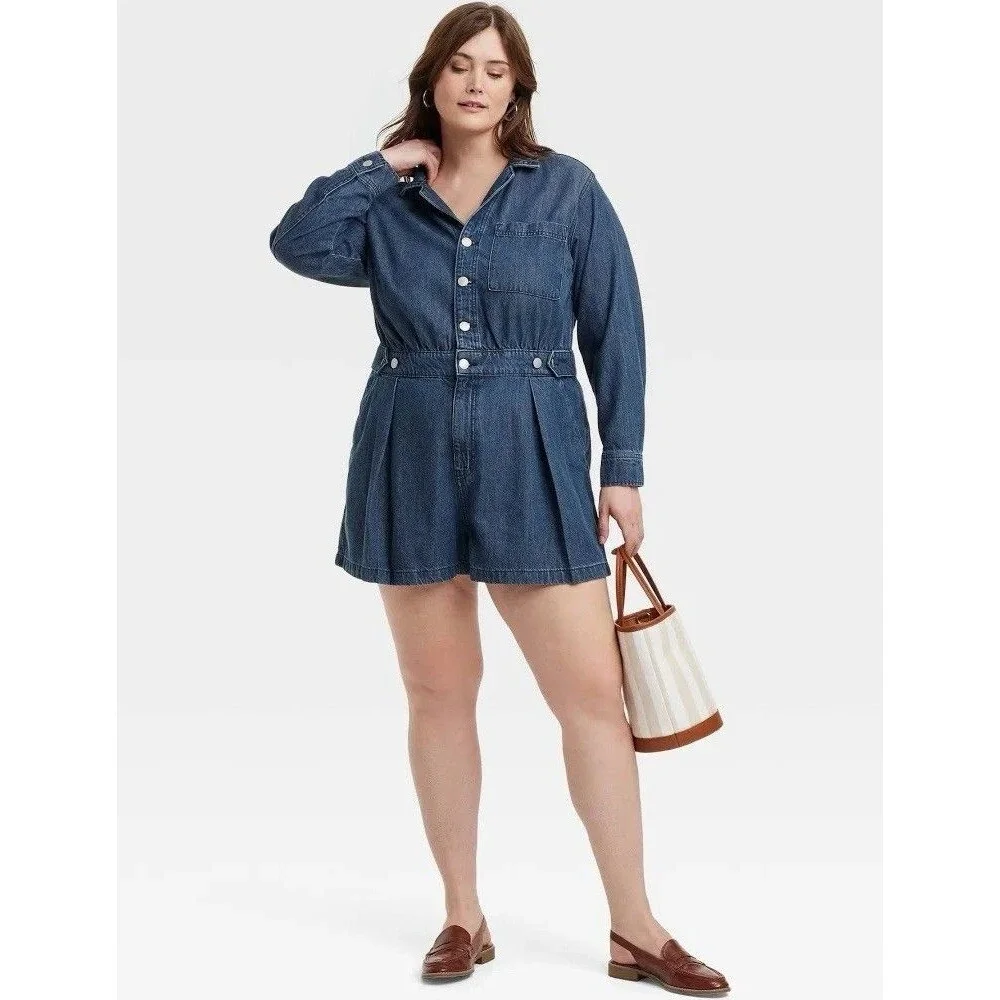 Women's Long Sleeve Denim Romper Universal Thread Size 17 NWT Blue - Picture 1 of 16